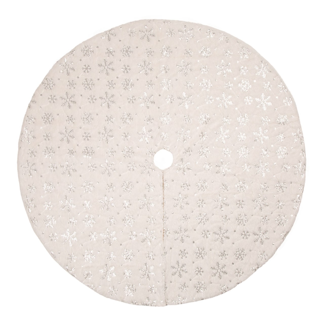 Glitzhome® 48" White Plush with Snowflake Christmas Tree Skirt
